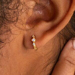 Caitlyn Minimalist Dainty Opal Diamond Huggies, 18K Gold